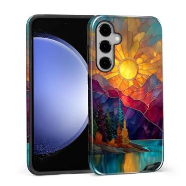 Imagem de DAIZAG Capa para Samsung Galaxy S25 Plus, Mountain Range Sunrise Vitral Design de Corpo Inteiro Proteção Híbrida TPU Macio PC Rígido, Capa Protetora à Prova de Choque Resistente a Riscos para Homens e