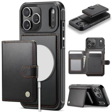Imagem de SFDSUH Capa Carteira Magnética 2 em 1 Destacável em Couro com Suporte Integrado para Cartões e Porta-Cartões (Para iPhone 16 Pro Max/Preto)