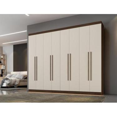 Imagem de Roupeiro New Porto 8 Portas e 4 Gavetas Imbuía/Off - Tudo de Móveis