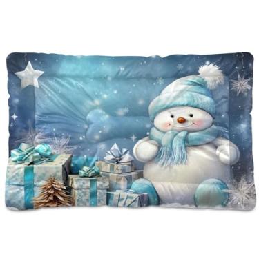 Imagem de Blueangle Cama para cães pequenos com boneco de neve de Natal, ultramacia, confortável, retangular para animais de estimação, 61 x 45 cm (122)