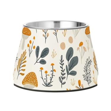 Imagem de SEHANY Tigelas para cães de ervas e cogumelos antiderrapante de aço inoxidável com fundo de borracha para evitar tombamento, tigelas elevadas para comida e água quadriculadas para cães e gatos