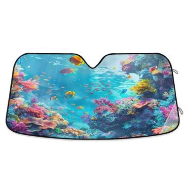 Imagem de SEHANY Para-brisa de carro colorido de recifes de corais e peixes, para-sol para mulheres, pára-brisa frontal dobrável, bloqueia raios UV, mantém o veículo fresco, para-sol de carro para caminhão SUV
