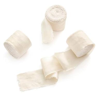Imagem de Ling's moment Fita de cetim de seda, 6,7 m (bege-branca) fita de tecido artesanal cores rolos para embrulho de presente casamento buquês florais decoração de festa, fitas desgastadas feitas à mão para