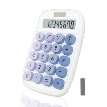 Imagem de Calculadora mecânica, calculadora de potência dupla BTSEYAW com tela inclinada de 8 dígitos e botões grandes, acessório de mesa de escritório fofo (azul)
