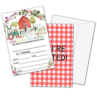 Imagem de Lesixur Cartões de convite de festa de aniversário para crianças, convites de festa, cartões para meninas e meninos, celebração de festa para adolescentes, cartões de animais de fazenda, 20 cartões