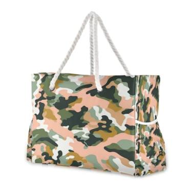 Imagem de Wassud Bolsa de praia abstrata camuflada grande bolsa de praia para mulheres, impermeável, à prova de areia, bolsa de viagem com zíper e bolso, piscina, academia, acampamento, bolsa