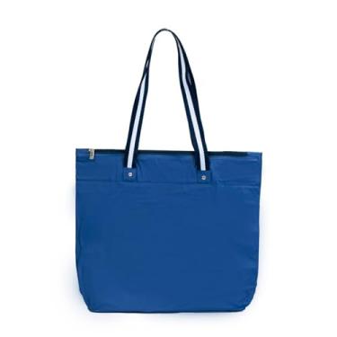 Imagem de Bolsa de Praia e Piscina Impermeável com Zíper e Bolso Interno, Azul Claro, Sacola Tote (Impermeável, Azul Marinho Listra)