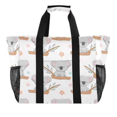 Imagem de Wassud Koalas Sacos de mercearia reutilizáveis para descanso na árvore grande bolsa organizadora de lona impermeável para praia, piquenique, lavanderia, viagem