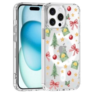 Imagem de JOYLAND Capa magnética para iPhone 15 Pro, capa de envelope de Natal compatível com MagSafe, capa de telefone transparente, capa protetora de TPU macio antiamarelamento à prova de choque com proteção