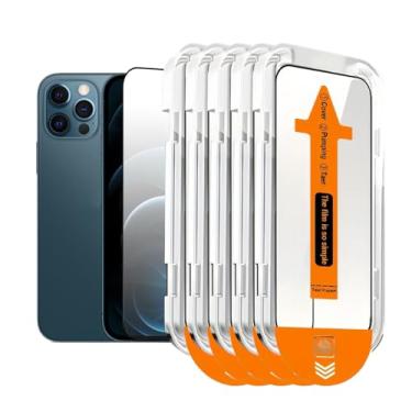 Imagem de Película protetora de tela de vidro 9H para iPhone 12 pro MAX [remoção automática de poeira, sem bolhas] 1:1 cobertura total de vidro temperado ultra HD transparente, compatível com capas, pacote com