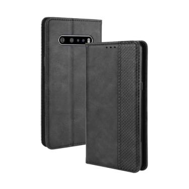 Imagem de Capa flip de couro para LG V60 ThinQ 5G,Flip magnético retro,Caso de telefone de couro PU,Design de carteira com 3 slots de cartão e 1 clipe de dinheiro -Black