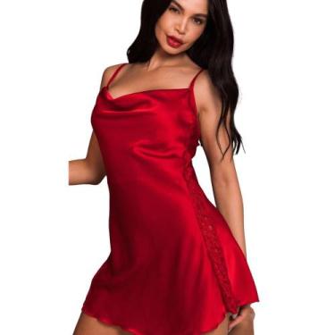 Imagem de Camisola Sensual de Cetim com Renda Vermelha - liily lingerie, GG