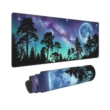 Imagem de DingRound Mouse pad estendido para jogos (70 x 30 cm) - Mouse pad grande antiderrapante para esportes e laptop - base de borracha à prova d'água com bordas costuradas (Midnight Galaxy)