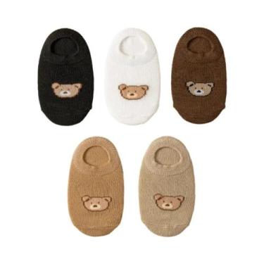 Imagem de Meias De Cano Baixo Para Bebês E Crianças, 5 Pares, Padrão De Urso De 
