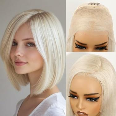 Imagem de Peruca de cabelo humano loiro platinado frontal sem cola, pré-cortado, pré-cortado, branco loiro, cinza, prata, curto, 13 x 4 UHD 613, perucas de cabelo humano para mulheres, cabelo real, festa diária
