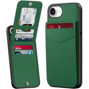 Imagem de Bemal Capa carteira para iPhone 16e, suporte embutido para 6 cartões, bloqueio RFID, suporte de couro PU, fecho magnético, capa de telefone durável à prova de choque para mulheres e homens, verde