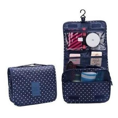 Imagem de Necessaire Em Nylon Organizadora Higiene Para Viagem Cor Azul Marinho Bolinhas