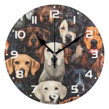 Imagem de JUZIHAI Relógio de parede para cães, silencioso, sem tique-taque, redondo, operado por bateria, fácil de ler, relógio decorativo de parede para casa, cozinha, sala de estar, quarto, escritório, 25 cm