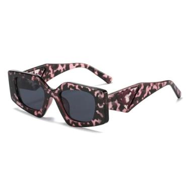 Imagem de HCHES Óculos de Sol Femininos de Luxo Retrô com Estampa de Leopardo Degradê, Armação Pequena, Casuais e Masculinos, Proteção UV400 (Leopardo Rosa e Cinza)