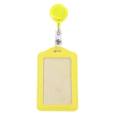 Imagem de Porta-crachás para cartões, material escolar, estojo retrátil para guardar cartões (amarelo-vertical)