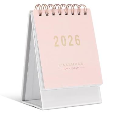 Imagem de Mini calendário de mesa 2026: calendário de mesa dobrável em pé, planejador mensal para escritório, casa, mesa pequena, uso diário, rosa
