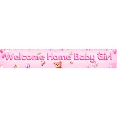 Imagem de Decorações de chá de bebê para meninas - Welcome Baby Girl para decoração de cerca de varanda interna e externa, faixa de revelação de gênero de 19,7 x 118,11 polegadas, durável e reutilizável (rosa)