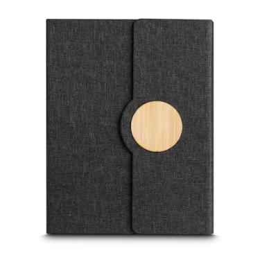 Imagem de Caderno de Anotações Ecológico, Capa em Tecido RPET com Detalhe em Bambu, 80 Folhas Pautadas, Suporte para Caneta, 21x16cm (1, Preto)