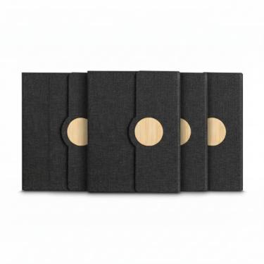 Imagem de Caderno de Anotações Ecológico, Capa em Tecido RPET com Detalhe em Bambu, 80 Folhas Pautadas, Suporte para Caneta, 21x16cm (5, Preto)