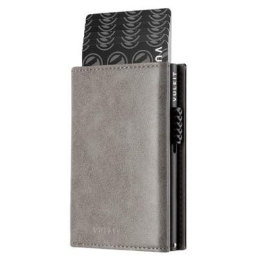 Imagem de Carteira VULKIT Porta-cartões em couro cinza com bloco RFID