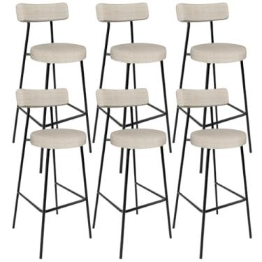 Imagem de Kit 06 Banquetas Alta Bar Cozinha Sala De Jantar Estrutura Em Aço Milão L02 Linho Palha - Lyam Decor