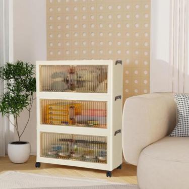 Imagem de Armario Multiuso, Armário Organizador Dobrável 3 Camadas Dobrável 70 x 28 x 86cm, 170L, Armario Organizador Multiuso, com Rodízios Giratórios de 360°, Fecho Magnético da Porta