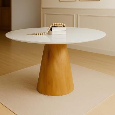 Imagem de Mesa de Jantar Cone Redonda Laminado em Madeira 120cm Cairo Off White/Cinamomo