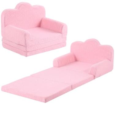 Imagem de Tiita Sofá infantil, 2 em 1, macio, dobrável, confortável em formato de nuvem, cadeira de leitura infantil com alça de transporte, capa lavável, móveis infantis para meninos e meninas