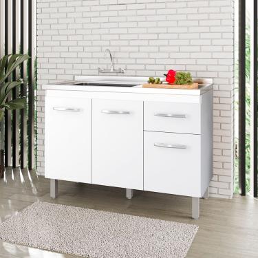 Imagem de Balcão Lírio 3 Portas 1 Gaveta Cozinha Mb1 120cm Cor Branco Pc