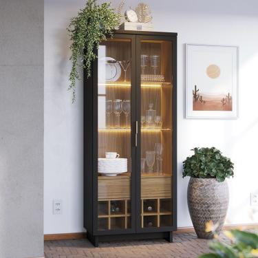 Imagem de Cristaleira Guanabara 71cm 2 Portas De Giro - Ssx Multicoisas Cor Preto Fosco/noce Milano