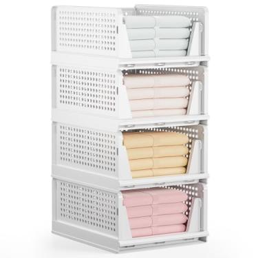 Imagem de Mavivegue Pacote com 4 cestas empilháveis para armário, cesta de gaveta de plástico empilhável, caixas de armazenamento empilháveis para roupas, organizador de armário, quarto, cozinha, banheiro