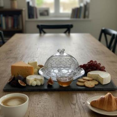 Imagem de Queijeira, boleira de Cristal com Tampa Linha Bee fofinha de abelha furta-cor