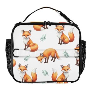 Imagem de Joisal Lancheira branca de raposas em aquarela fofa para mulheres, meninas, lancheira com alça de ombro, lancheira masculina e infantil, para trabalho, escola, rosa, bolsa térmica divertida