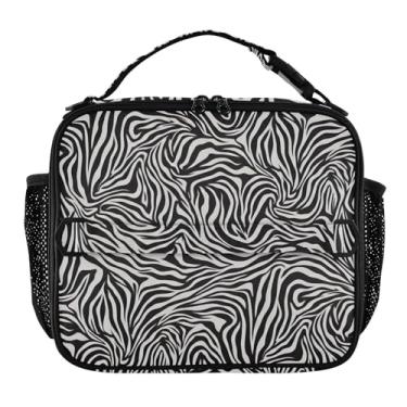 Imagem de Joisal Lancheira listrada de zebra Monochrom para mulheres, meninas, lancheira masculina e infantil, lancheira para trabalho, bolsa térmica para alimentos portátil para adultos