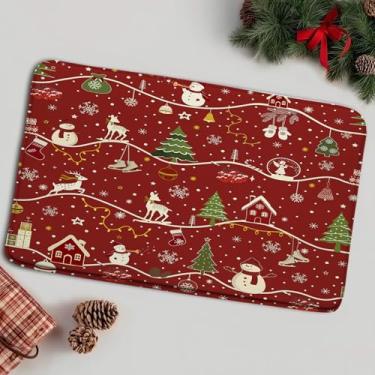 Imagem de HWSSHW Tapete de banho Merry Christmas, árvore de Natal, floco de neve, rena, desenho fofo de inverno, festival, feliz ano novo, microfibra, espuma de memória, decoração de banheiro, tapetes para