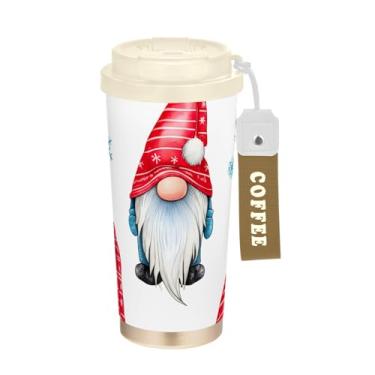 Imagem de TSENQUE Gnomos de Natal fofos vermelhos e brancos, caneca de café de viagem 40 ml com canudo e tampa, copos de parede dupla isolados a vácuo com revestimento cerâmico para escritório, escola, festa