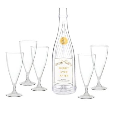 Imagem de Santa Barbara Design Studio Taças de champanhe para festa de noivado ou chá de panela, pacote com 5 em garrafa, copos de haste acrílica empilháveis, 170 g, Bubbly Ever After