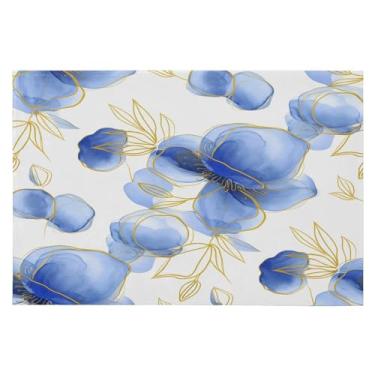 Imagem de Wassud Tapete de porta de flores azuis abstratas 61 x 89 cm, tapete de área lavável antiderrapante com suporte de borracha, tapete macio e macio para sala de estar, quarto, entrada, entrada