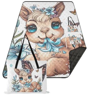 Imagem de TSENQUE Tapete de praia bonito de alpaca sem areia à prova d'água, tapete de brincar ao ar livre para grama, cobertor de piquenique dobrável, fofo, 299 cm x 203 cm