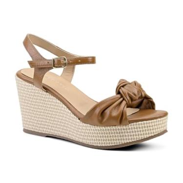 Imagem de Sandália Anabela Caramelo Marrom Salto Médio Couro Legítimo Solado PU Super Leve Sola TR Macia Miriam Rosa (BR, Adulto, Numérico, M, 35)