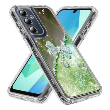 Imagem de Rosebono Compatível com Samsung Galaxy A16 Sparkle Rhinestone Diamond Colorful Butterfly Graphics Design 3-Layer Hybrid Armor Cover Case (Verde)
