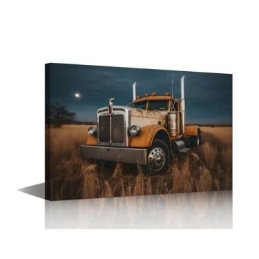 Imagem de TUMOVO Tela de arte de parede Truck in the Field at Night para sala de estar, renderização em 3D, pintura de carro, decoração de casa, veículo para decoração de parede, imagens para quarto, arte