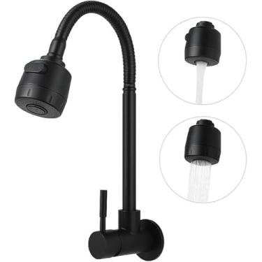 Imagem de Torneira Gourmet Flexível Cromada 360° para Cozinha – Torneira de Bancada com Duplo Jato 1/4 de Volta(Parede - Preto Redondo-6)