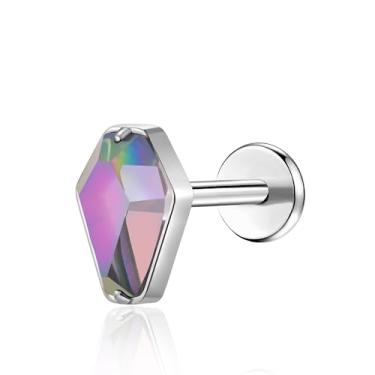 Imagem de G23 Brincos de titânio com costas planas 18 g 16 g F136 grau implante titânio labrets ajuste de pressão sem rosca push in delicada cartilagem hélice concha lóbulo lábio tragus piercing joia, Small