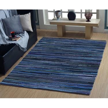 Imagem de VEVARA HOMES Tapete Chindi de algodão feito à mão, pano lavável, reciclado, para decoração de casa, sala de estar e quarto (azul marinho, 10 x 1,8 m)